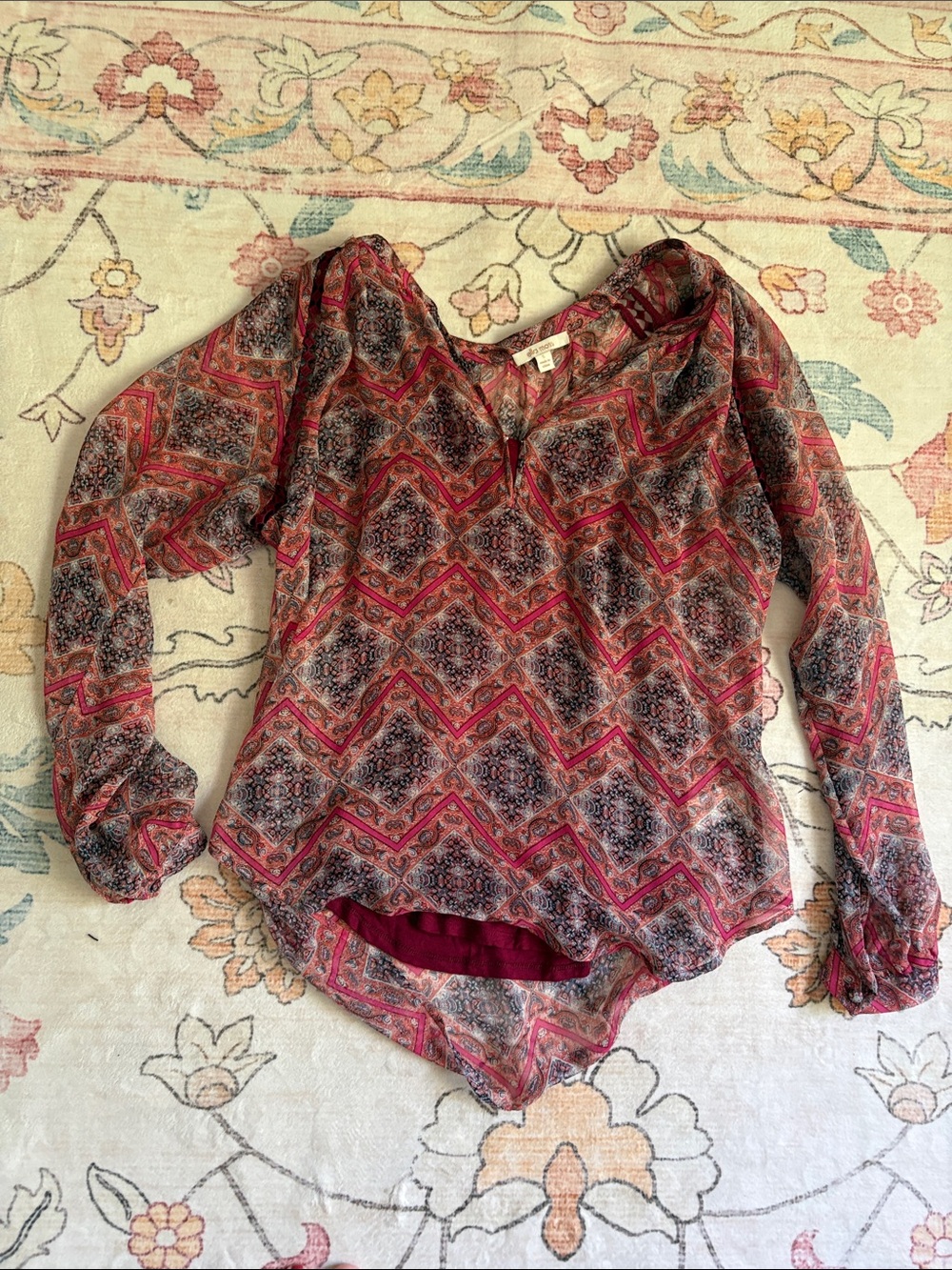 Ella Moss Burgundy Multi-Print Long-Sleeve Blouse